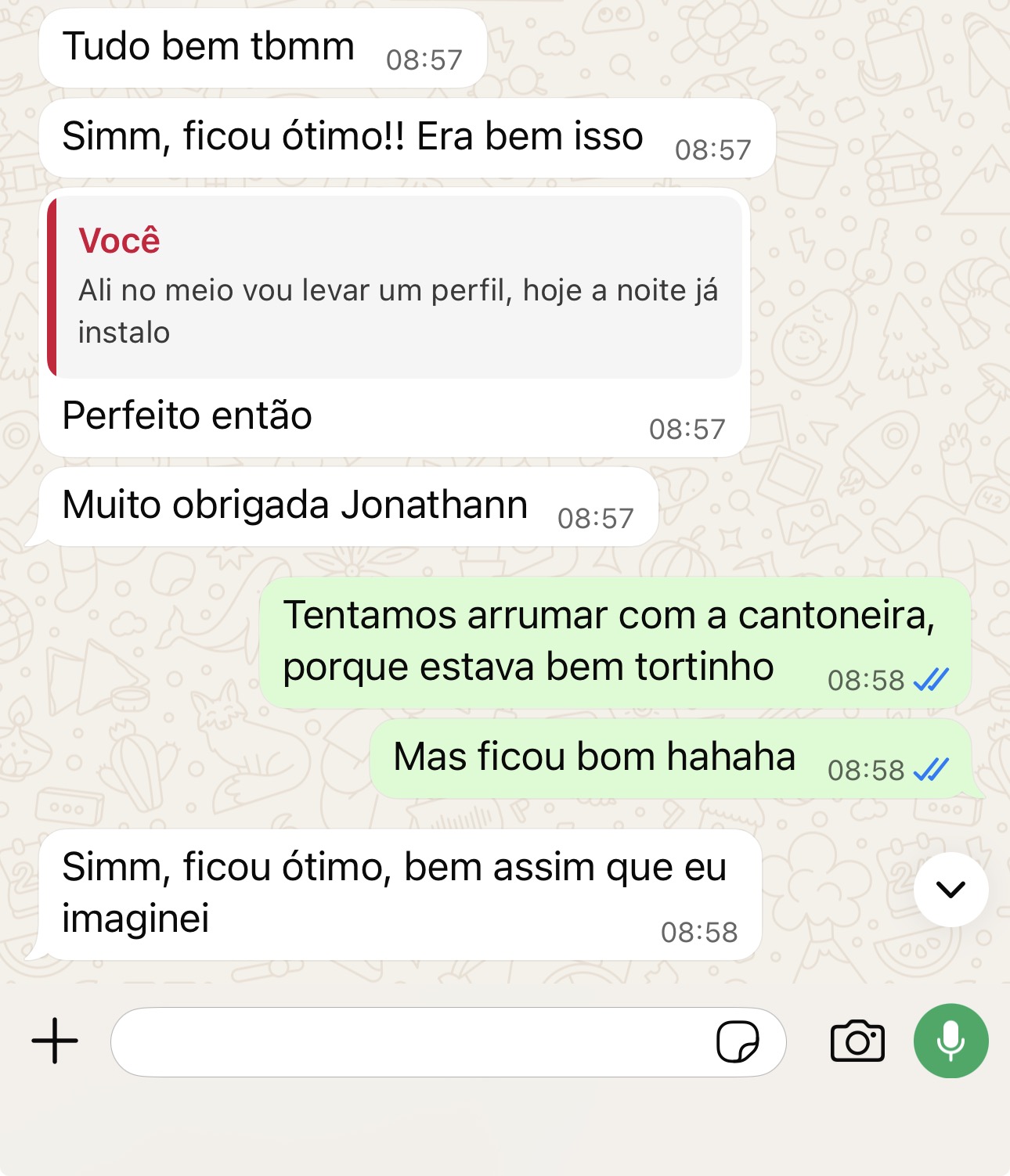 Depoimento de cliente pelo WhatsApp
